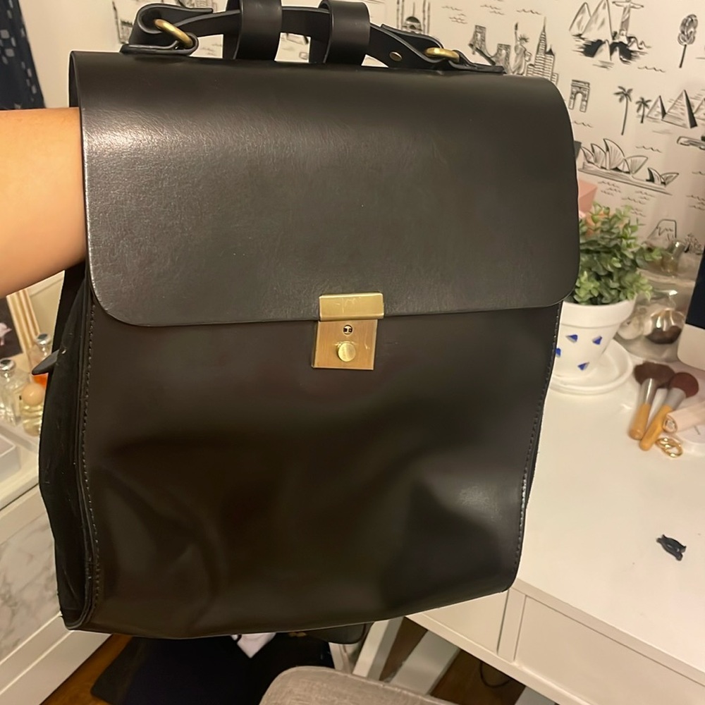 Kelsi Dagger black leather and suede backpack bag